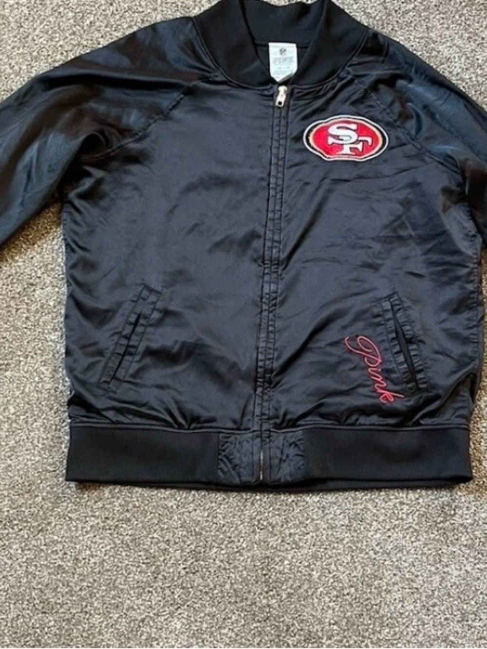 San Francisco 49ers Black Satin Bomber Jacket XS Zip Up. - Picture 2 of 9
